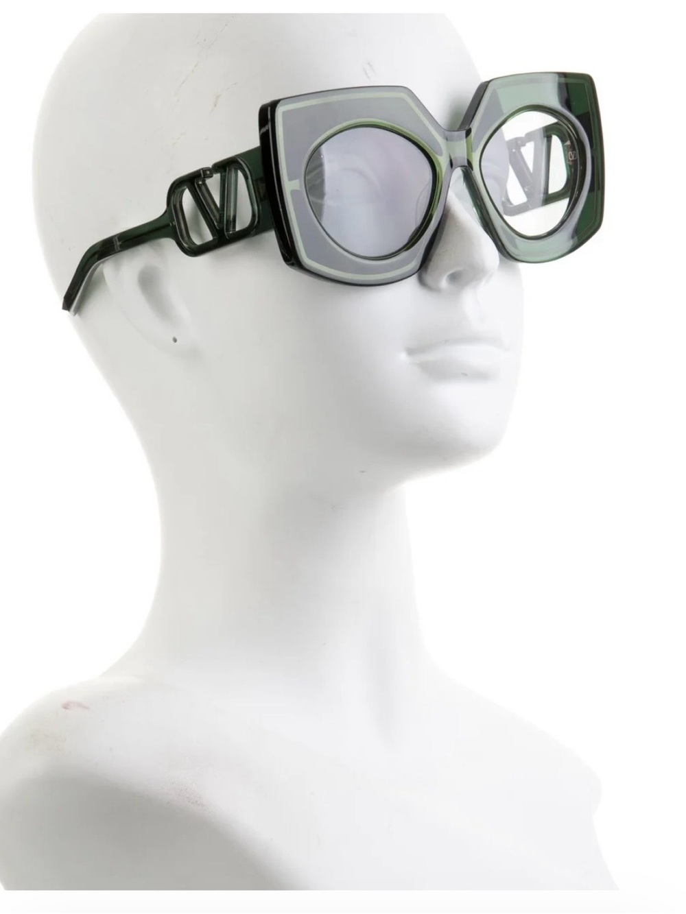 Valentino Olive Green Geometric Acetate Sunglasses